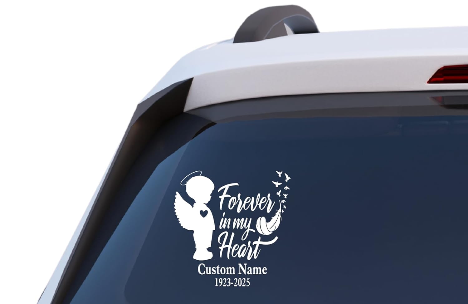 Forever in My Heart Memorial Decal, Boy Angel with Custom Name and Dates, Vinyl Car Window Sticker