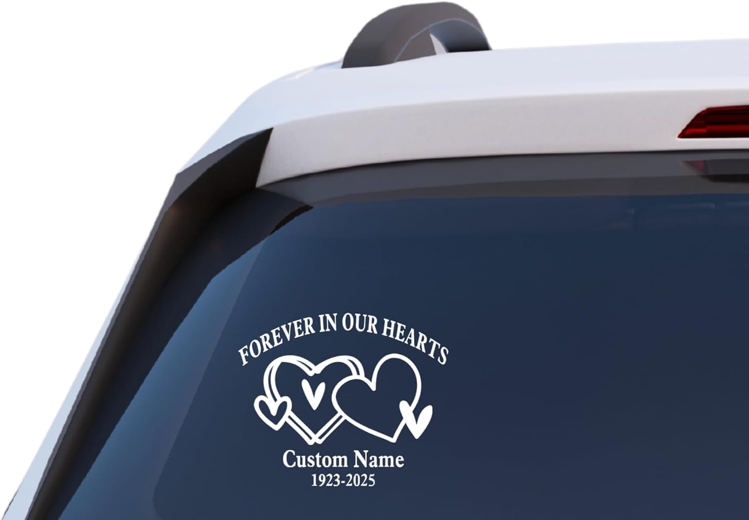 Forever in Our Hearts Memorial Decal, Custom Name and Date, Car Window Vinyl Sticker