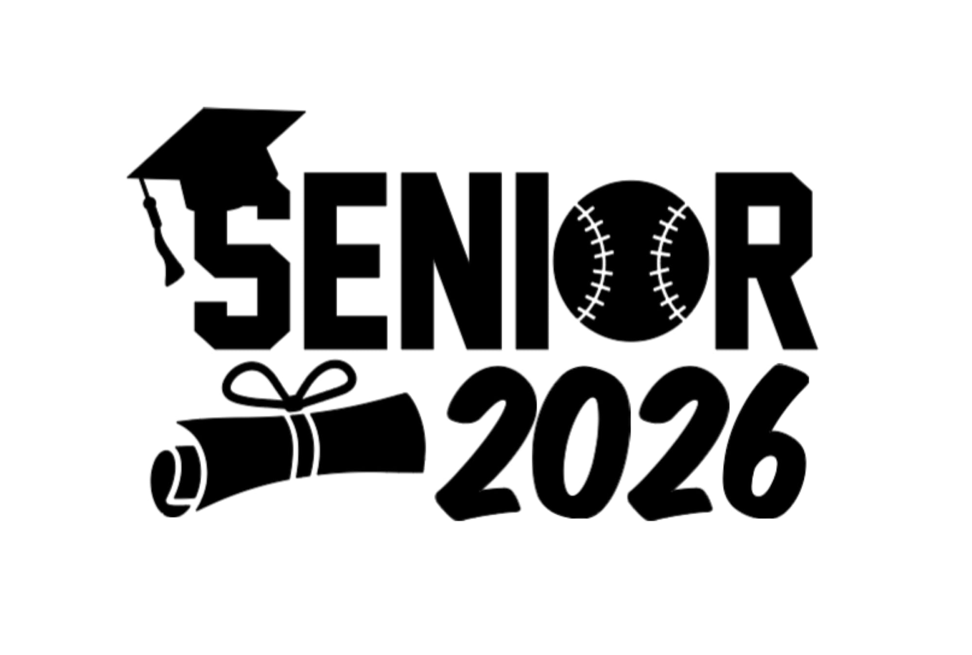 Senior 2026 Baseball Vinyl Decal Sticker, Graduation Cap and Diploma Theme