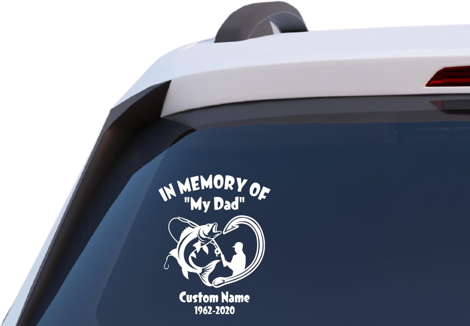 in Memory of Dad Fishing Memorial Decal, Custom Name and Dates, Vinyl Car Window Sticker
