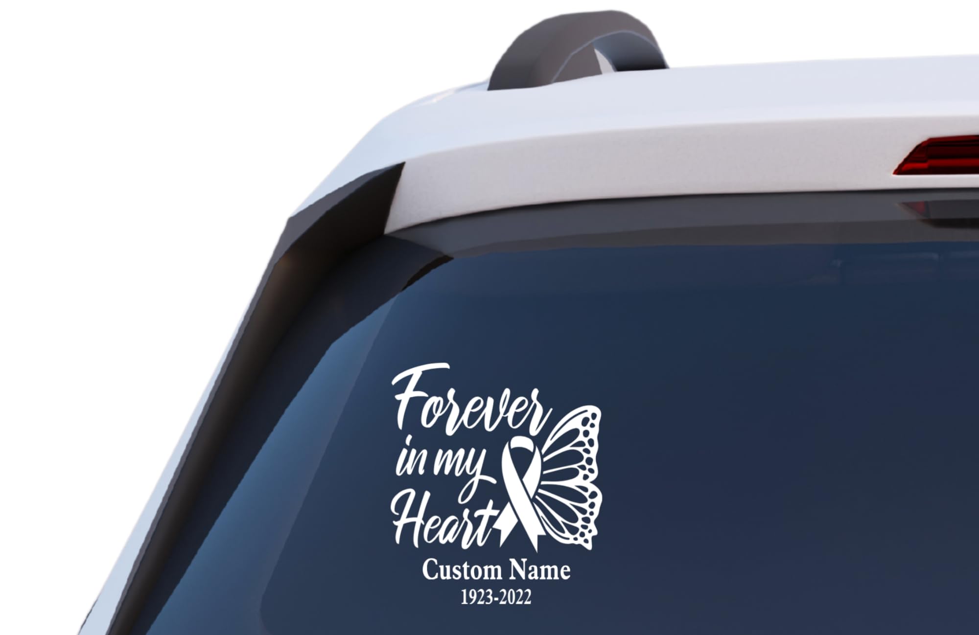 Forever in My Heart Cancer Awareness Butterfly Memorial Decal, Custom Name and Dates, Vinyl Car Window Sticker
