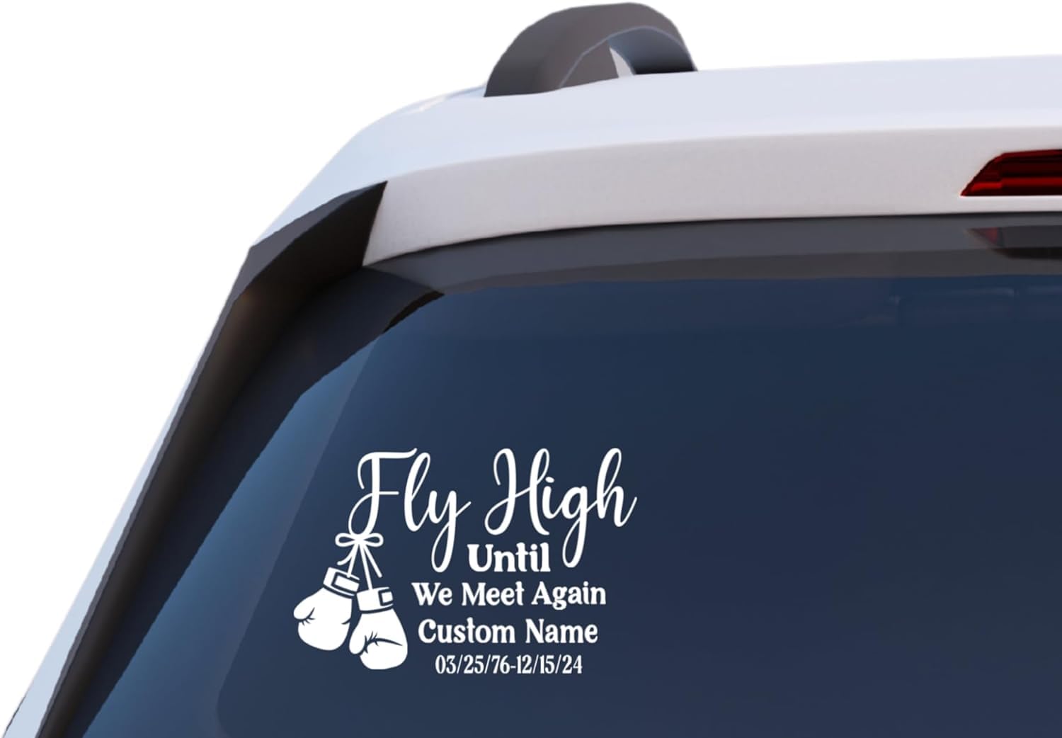 Fly High Until We Meet Again Memorial Decal, Custom Name Cancer Awareness Vinyl Sticker with Boxing Gloves Design