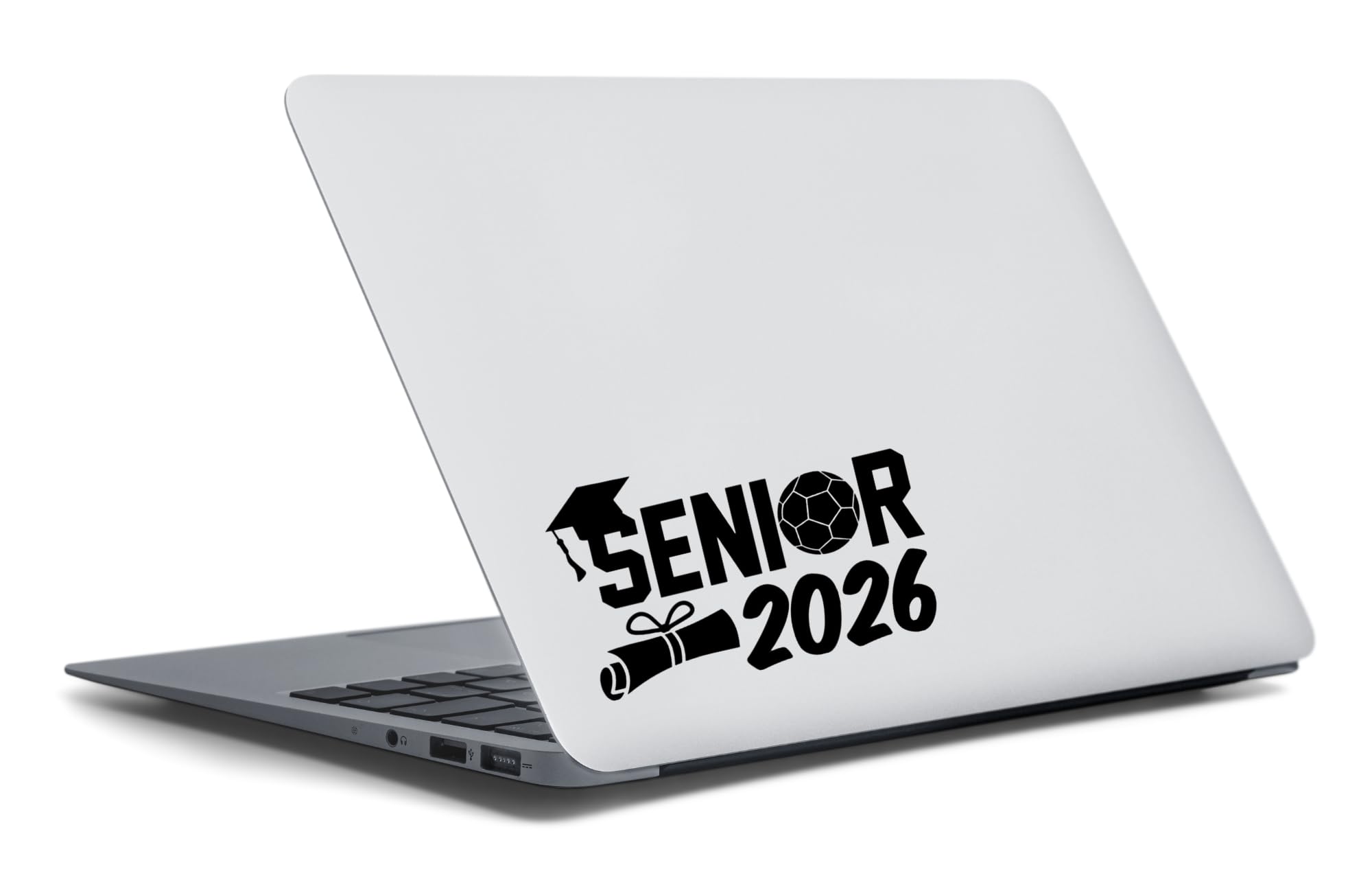Senior 2026 Soccer Decal, Graduation Theme Vinyl Sticker with Soccer Ball and Diploma Design